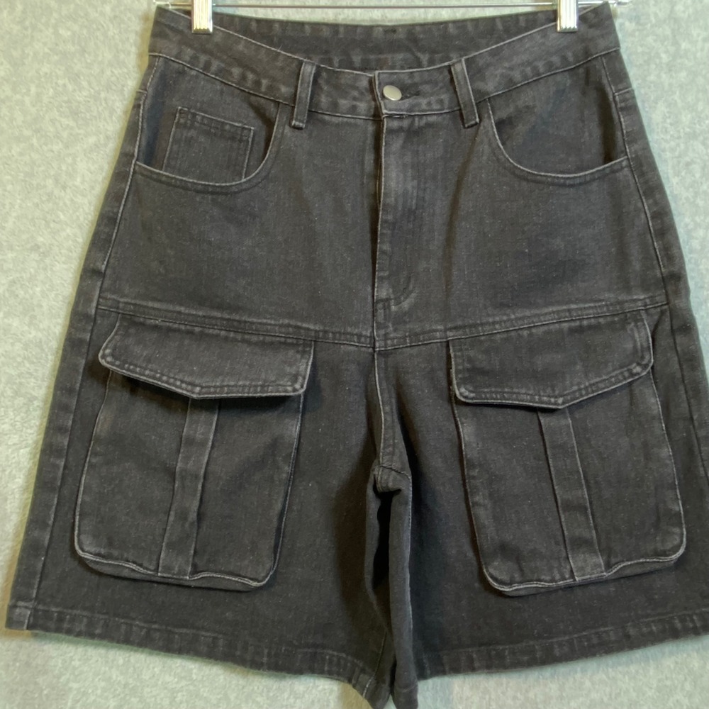 JUNY Cargo Shorts‎ Men's Medium Black Denim Streetwear Gorpcore Utility EUC